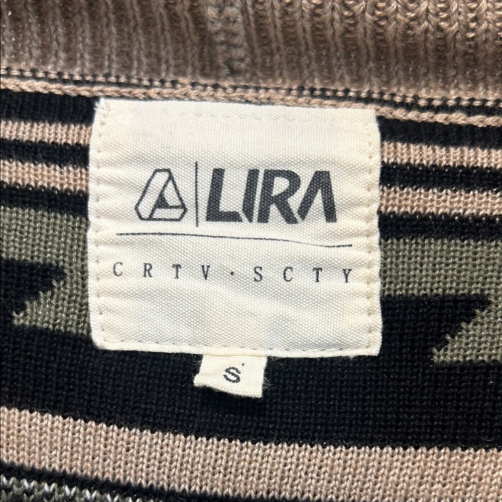 Lira Tan Aztec Open-Front Cardigan with Black and Olive Accents - Picture 2 of 3